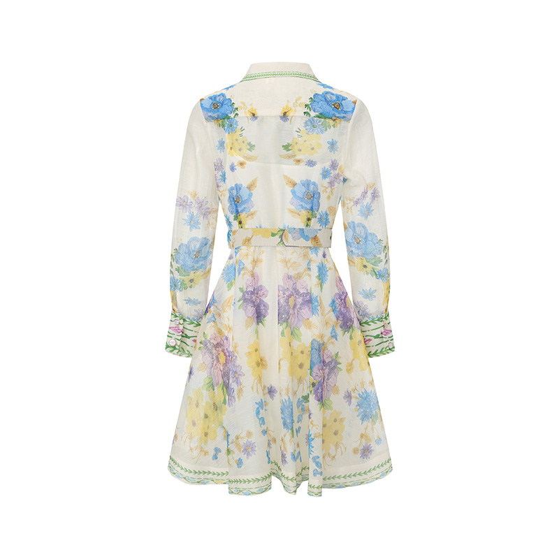 Lapel spring and summer flowers painting vacation dress