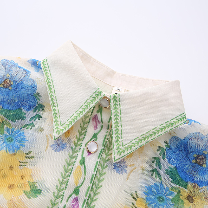 Lapel spring and summer flowers painting vacation dress