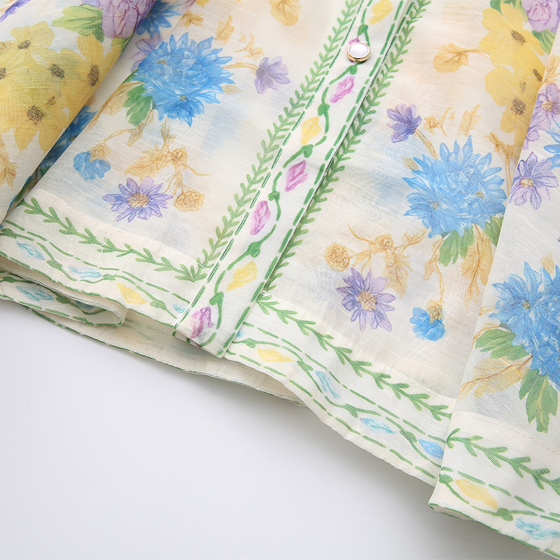 Lapel spring and summer flowers painting vacation dress