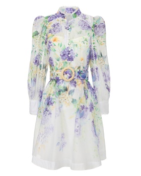 Spring and summer lace short painting puff sleeve dress