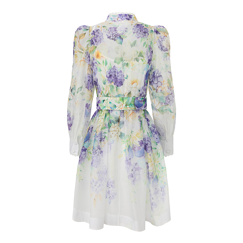 Spring and summer lace short painting puff sleeve dress