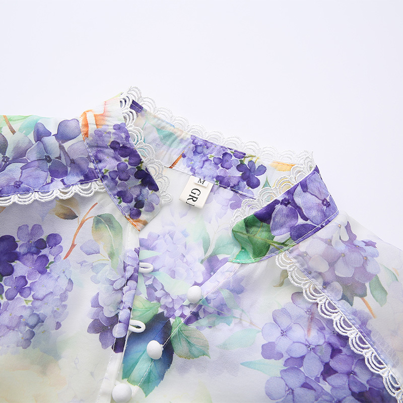 Spring and summer lace short painting puff sleeve dress