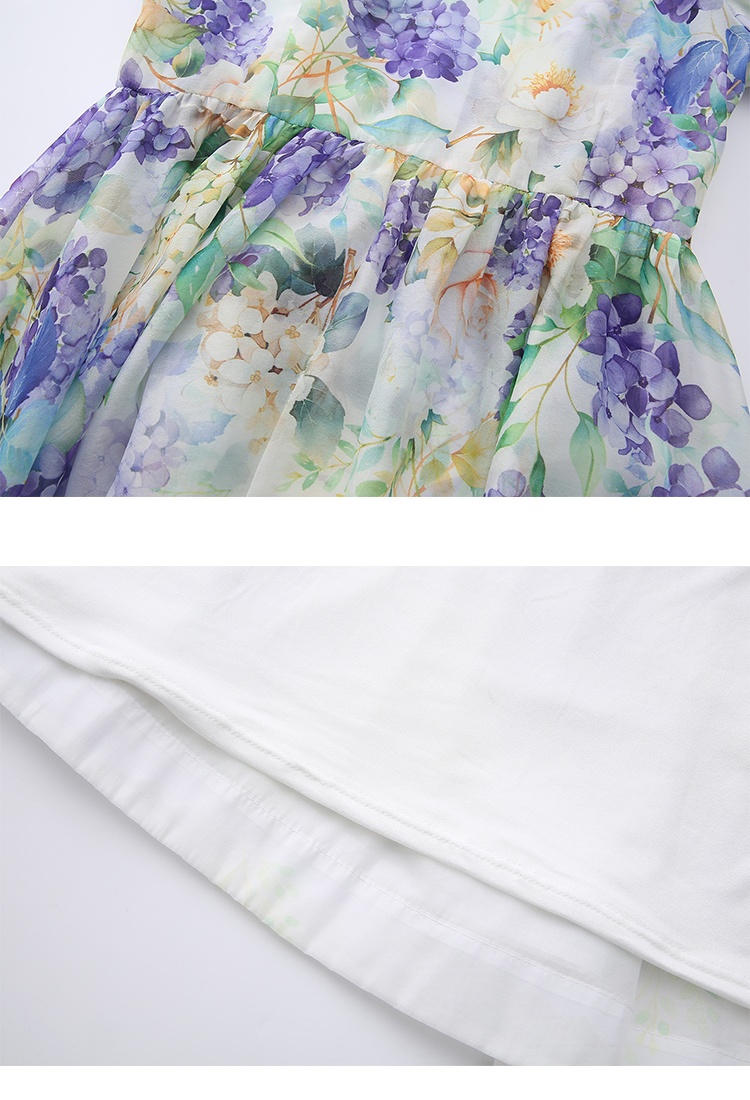 Spring and summer lace short painting puff sleeve dress