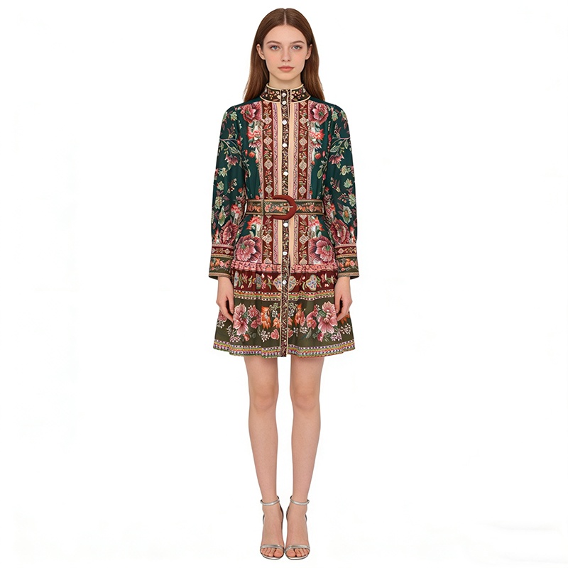 Mixed colors retro spring and summer dress