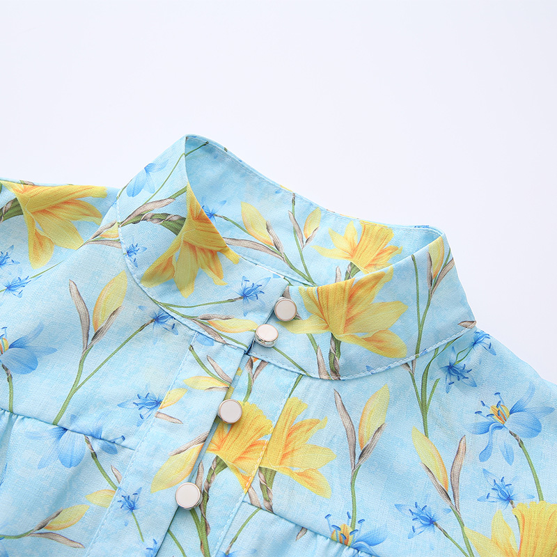 Flowers lantern sleeve short painting spring and summer dress