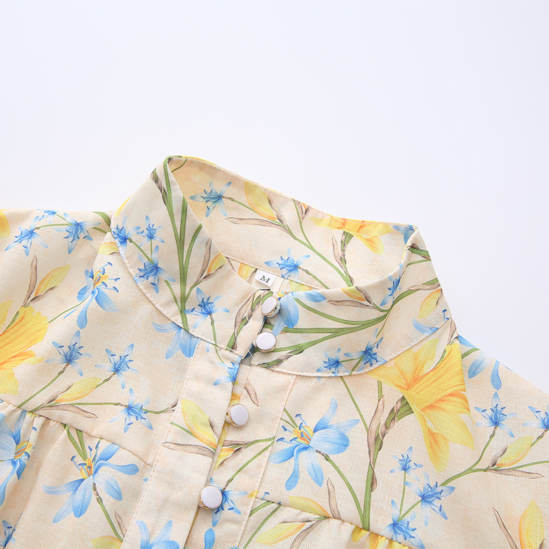 Painting short flowers lantern sleeve dress