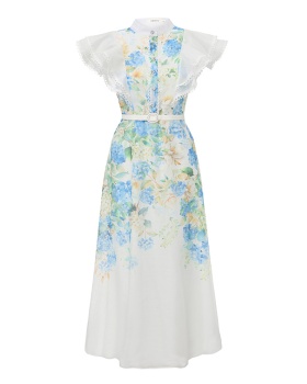 Vacation watercolor long spring and summer splice printing dress