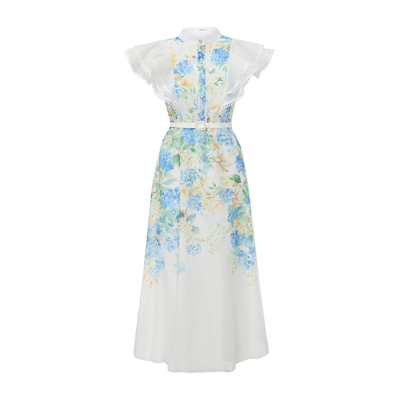 Vacation watercolor long spring and summer splice printing dress