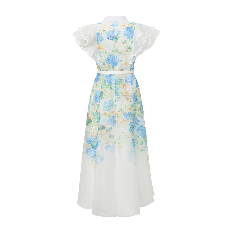 Vacation watercolor long spring and summer splice printing dress