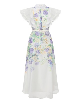 Vacation splice long lace spring and summer dress