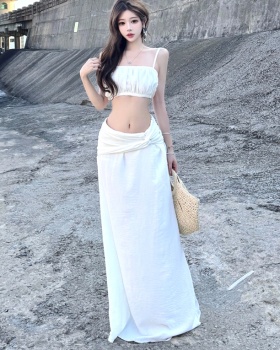 Low-waist short skirt wrapped chest long skirt 2pcs set