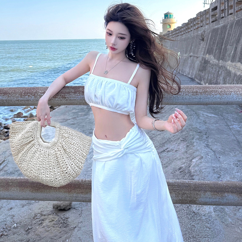 Low-waist short skirt wrapped chest long skirt 2pcs set