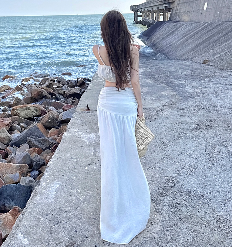 Low-waist short skirt wrapped chest long skirt 2pcs set