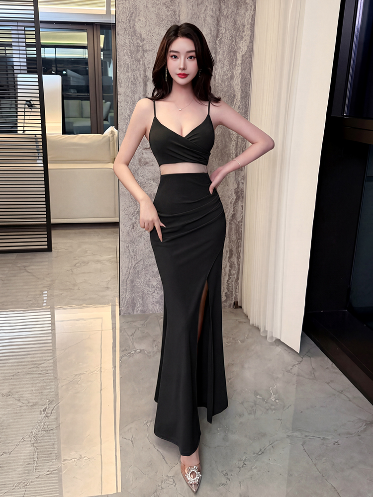 Show young night show dress overalls nightclub long dress