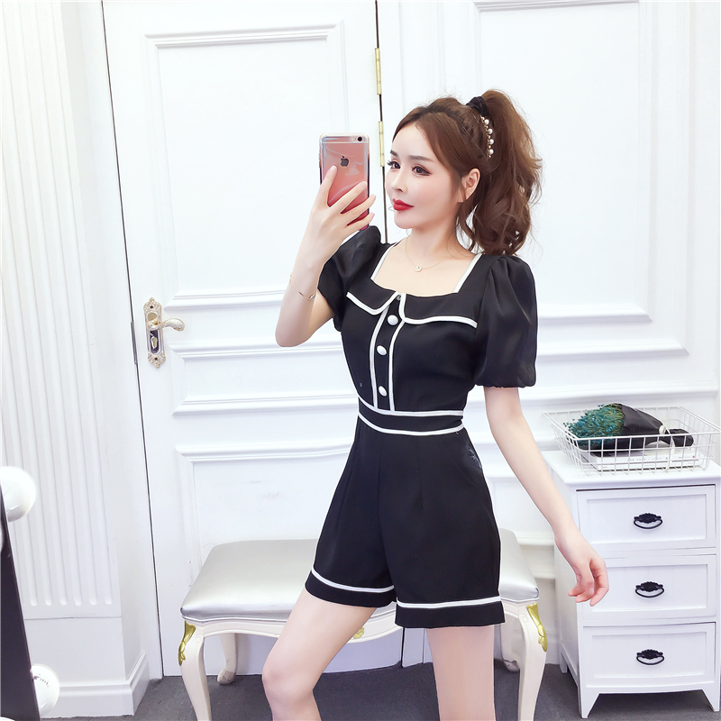 Temperament jumpsuit mixed colors shorts