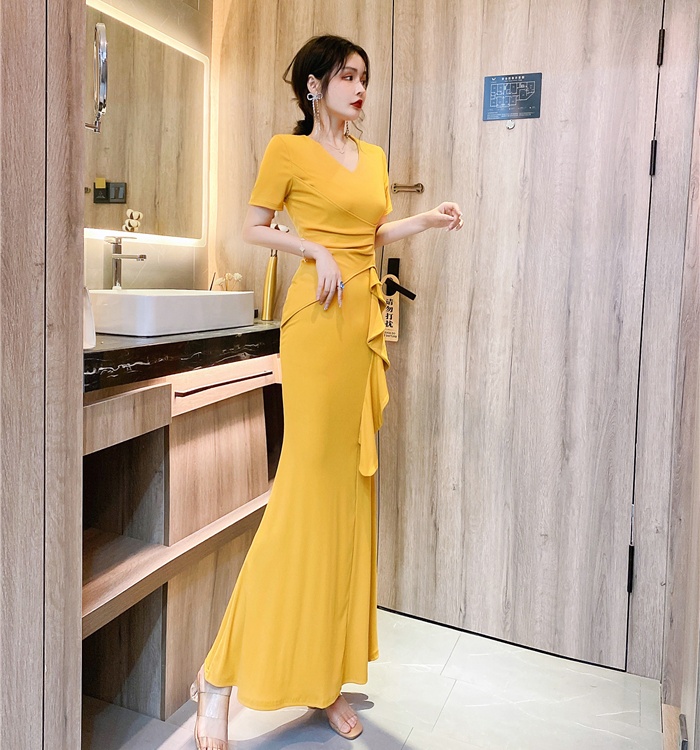 V-neck summer dress knitted long dress
