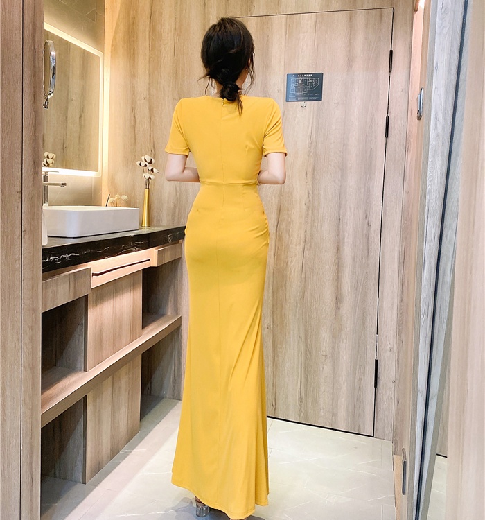 V-neck summer dress knitted long dress