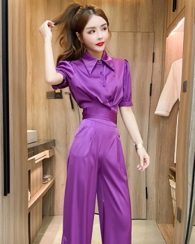 Summer fashion tops lapel long pants a set