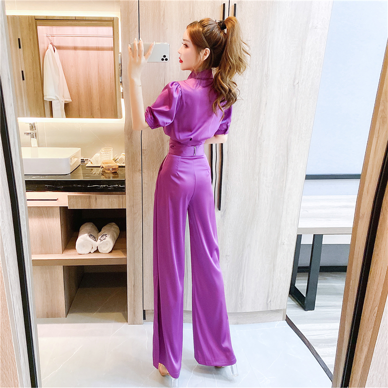 Summer fashion tops lapel long pants a set
