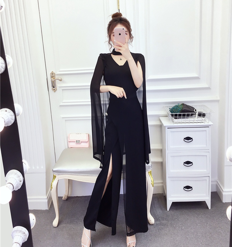 Printing ladies tops split long pants a set