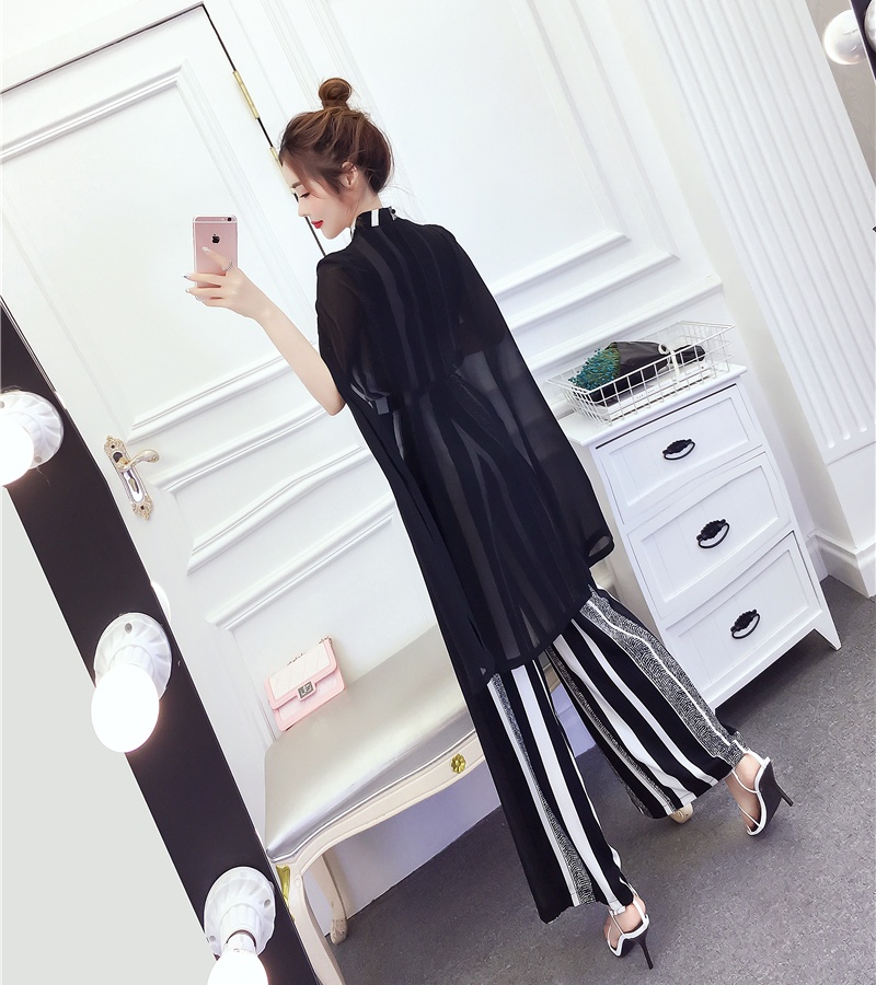 Printing ladies tops split long pants a set