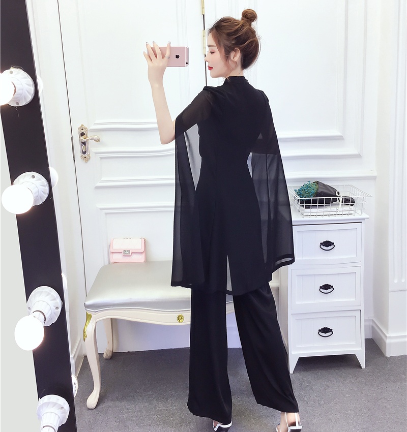 Printing ladies tops split long pants a set