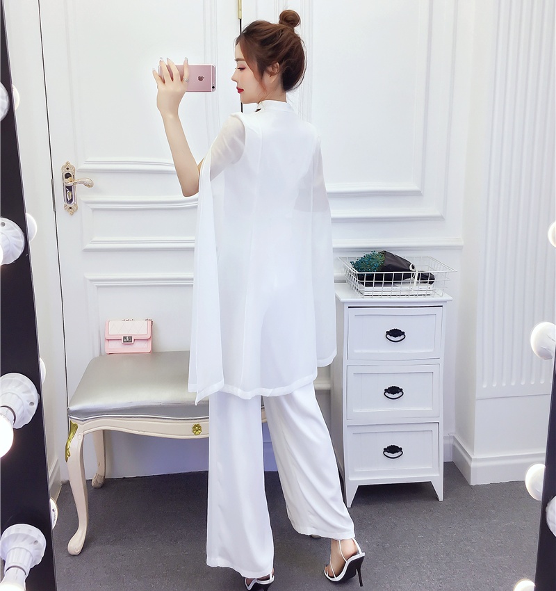 Printing ladies tops split long pants a set