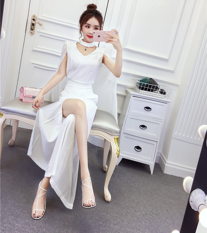 Printing ladies tops split long pants a set