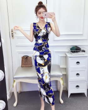 Fashion printing long skirt temperament tops a set