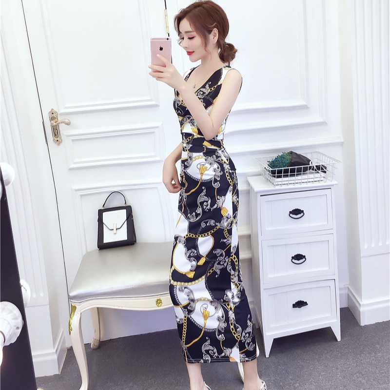 Fashion printing long skirt temperament tops a set