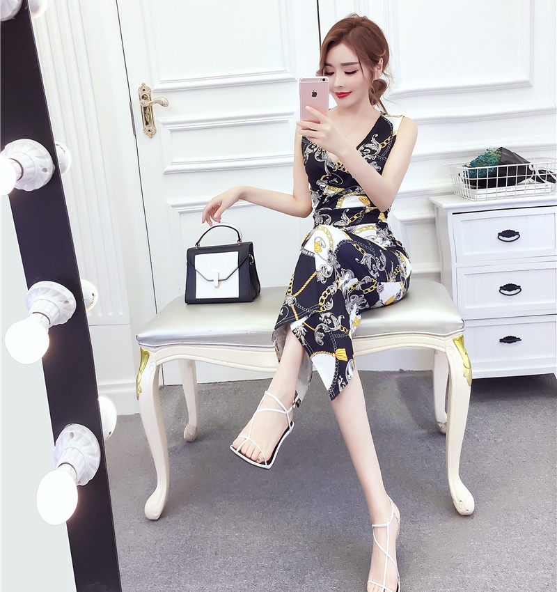 Fashion printing long skirt temperament tops a set