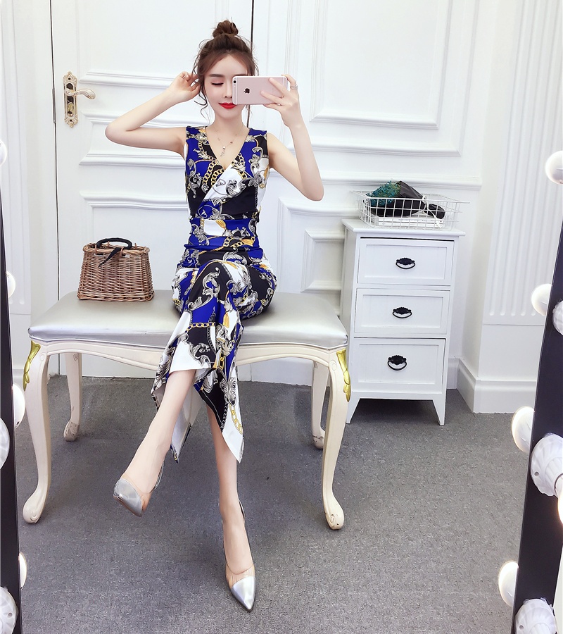 Fashion printing long skirt temperament tops a set