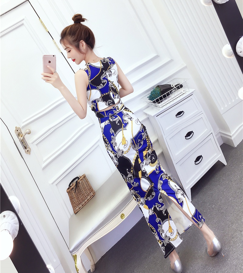 Fashion printing long skirt temperament tops a set