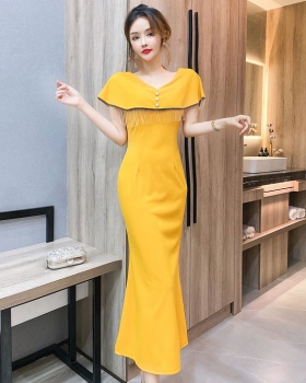 Package hip single-breasted long dress tassels tight dress