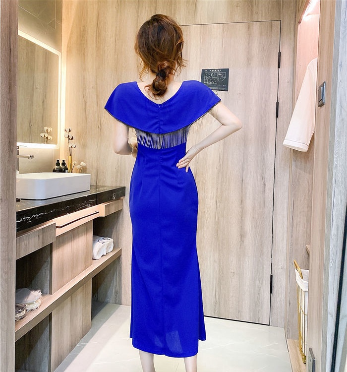 Package hip single-breasted long dress tassels tight dress