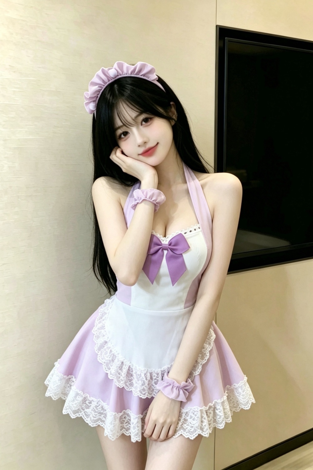 Halter sexy bow night dress splice lace dress