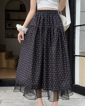 Thin splice high waist long dress slim floral skirt