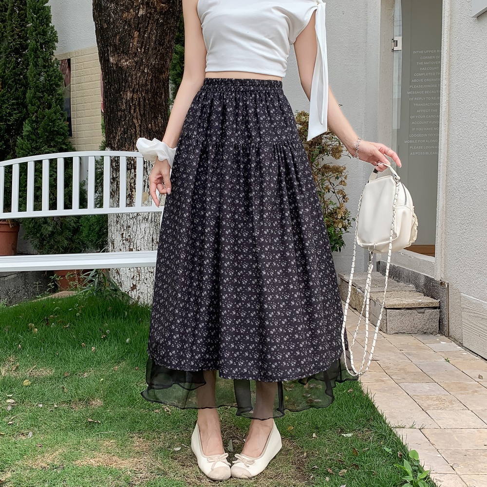 Thin splice high waist long dress slim floral skirt