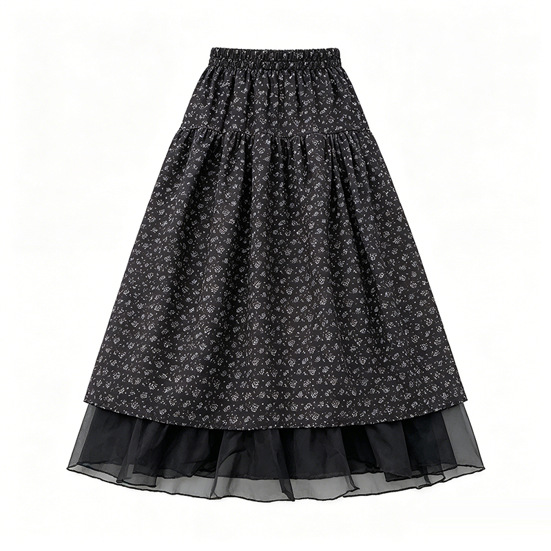 Thin splice high waist long dress slim floral skirt