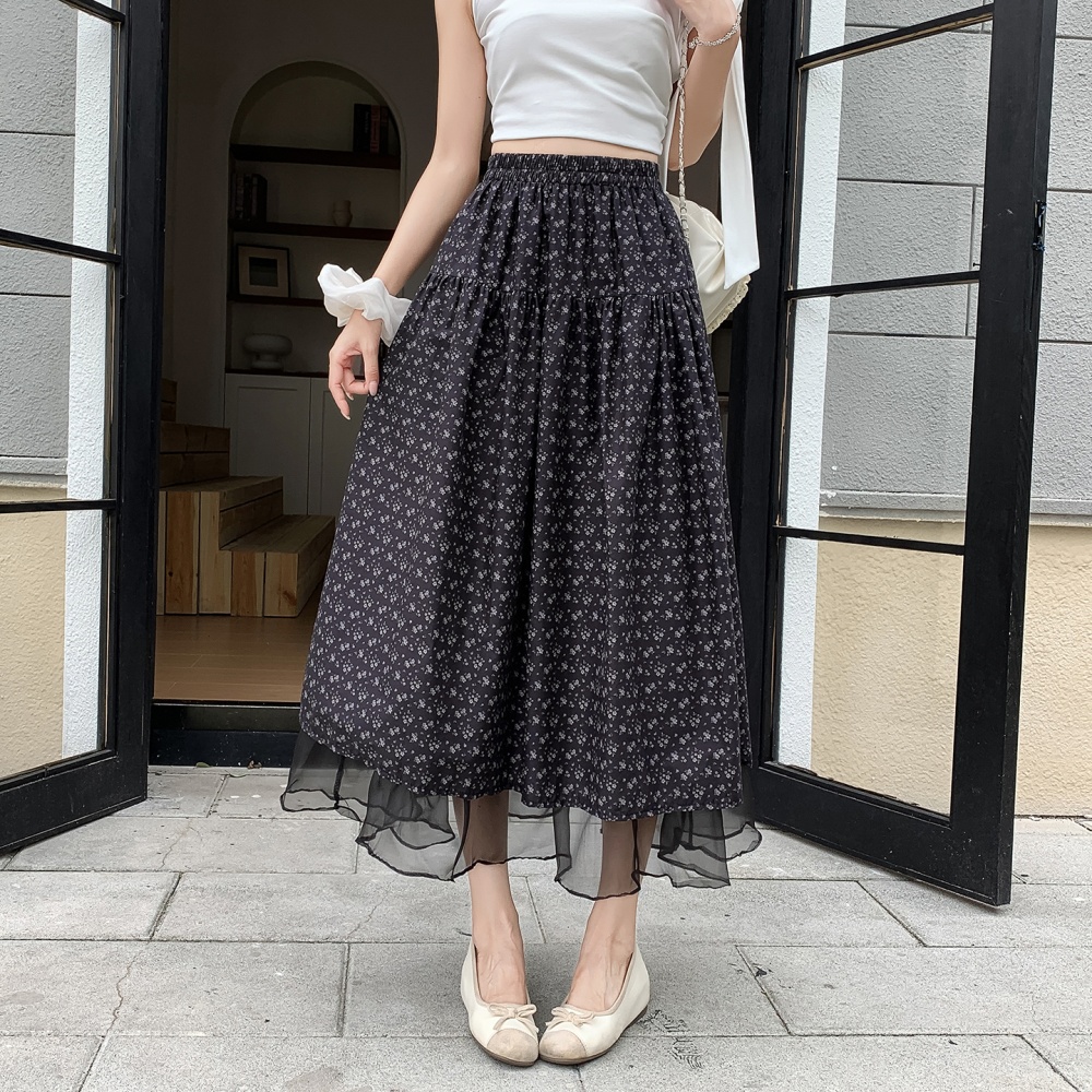 Thin splice high waist long dress slim floral skirt