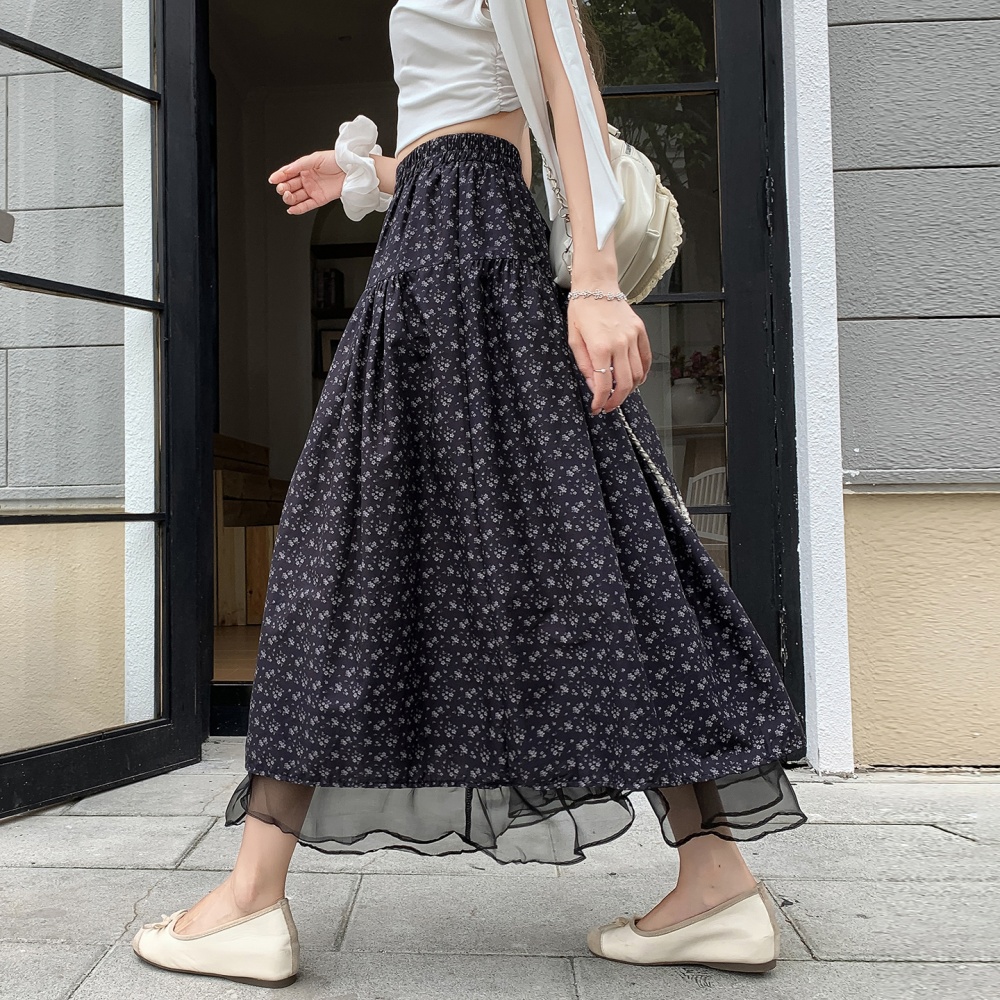 Thin splice high waist long dress slim floral skirt