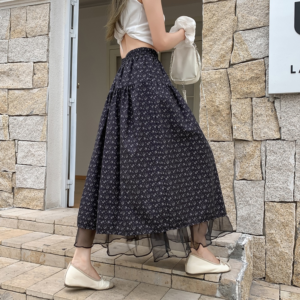 Thin splice high waist long dress slim floral skirt