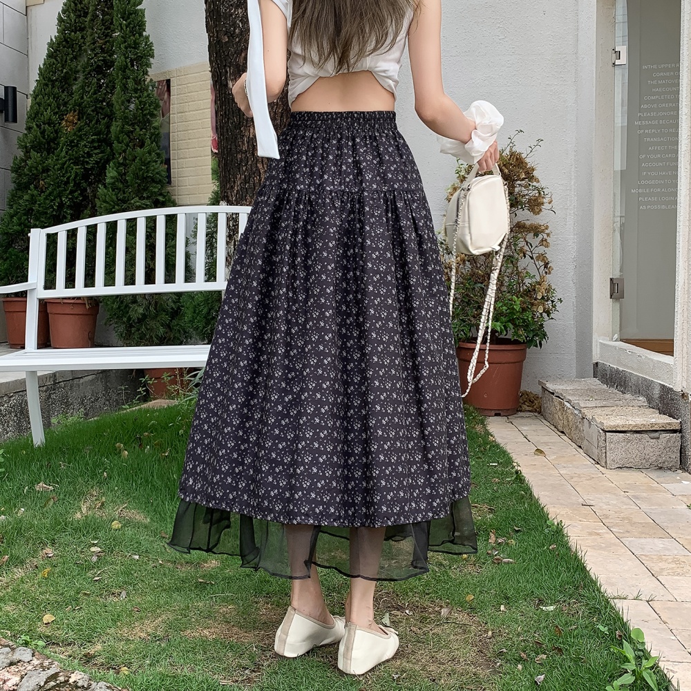 Thin splice high waist long dress slim floral skirt