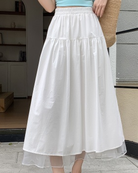 A-line Pseudo-two pleated white skirt for women