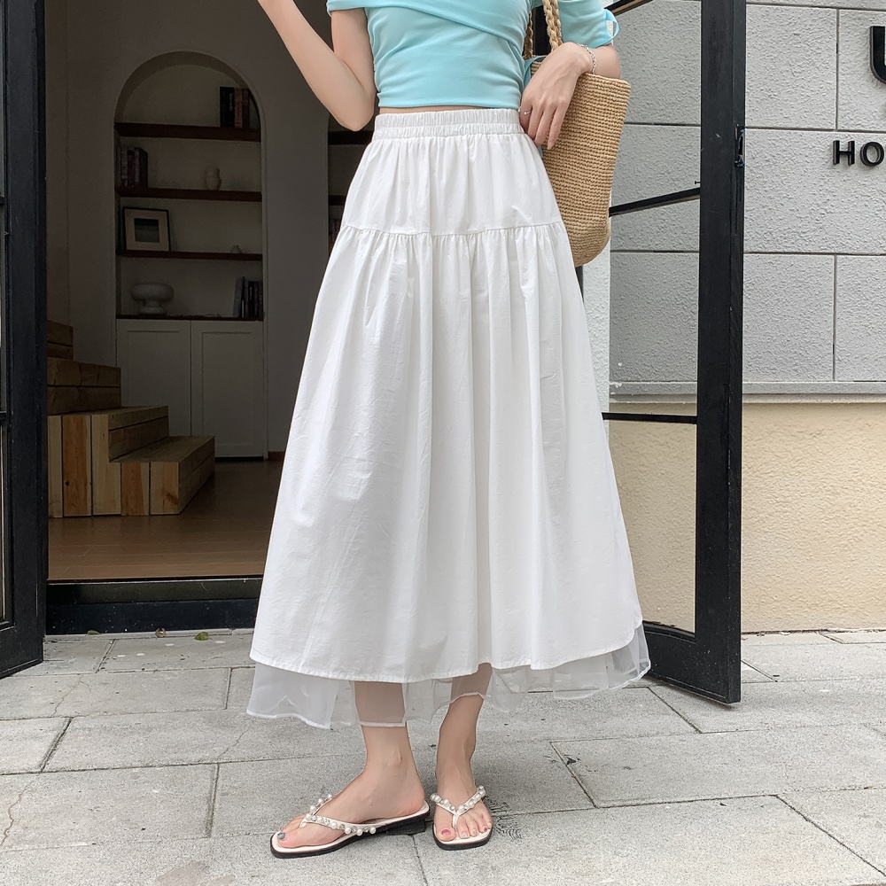 A-line Pseudo-two pleated white skirt for women