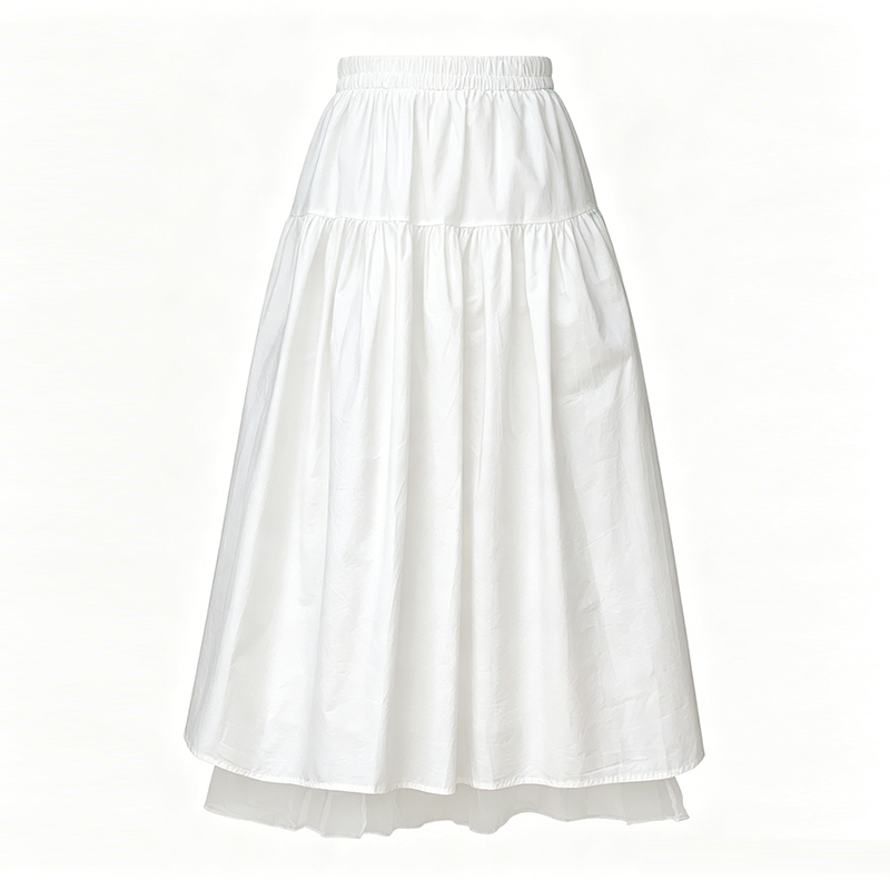 A-line Pseudo-two pleated white skirt for women