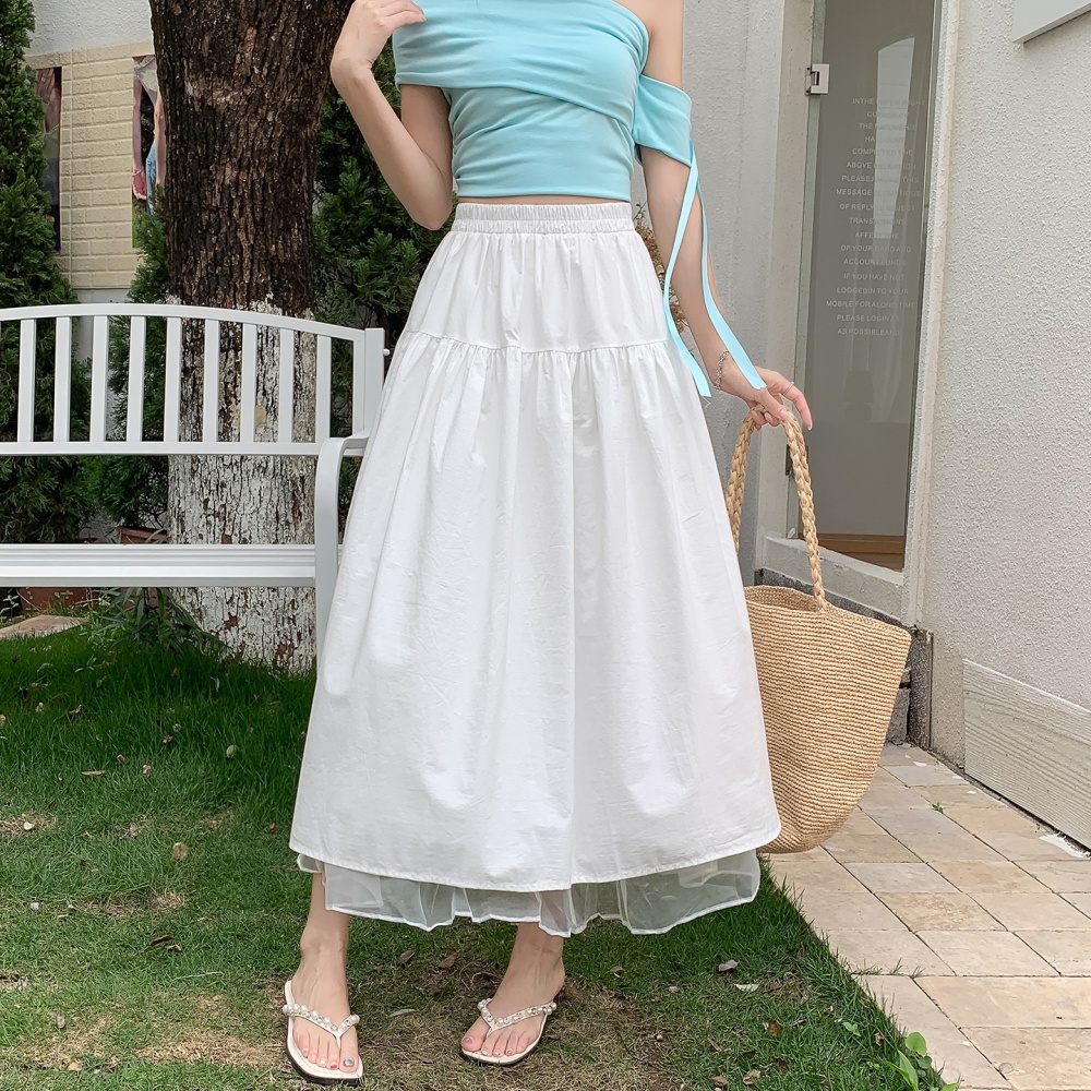 A-line Pseudo-two pleated white skirt for women