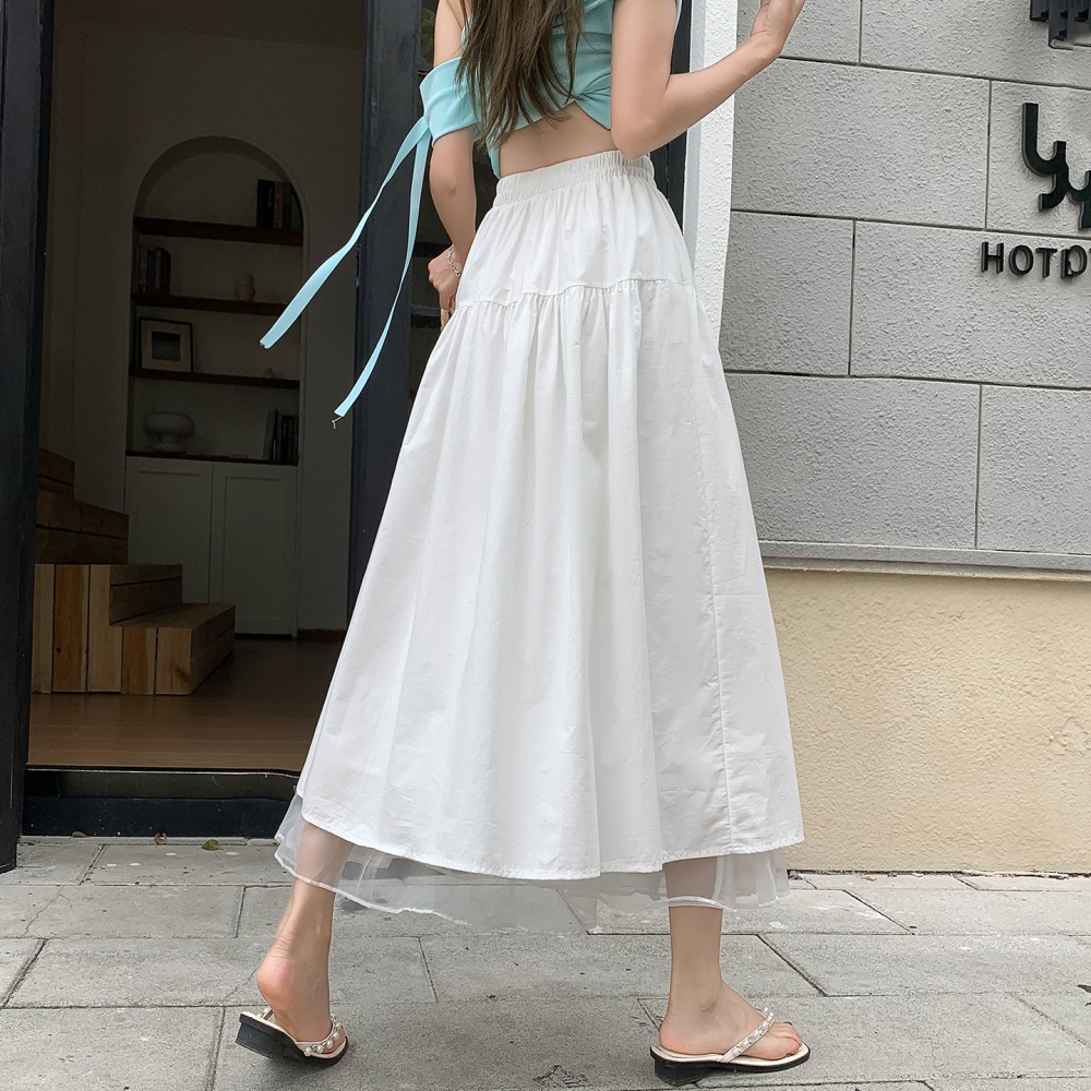 A-line Pseudo-two pleated white skirt for women