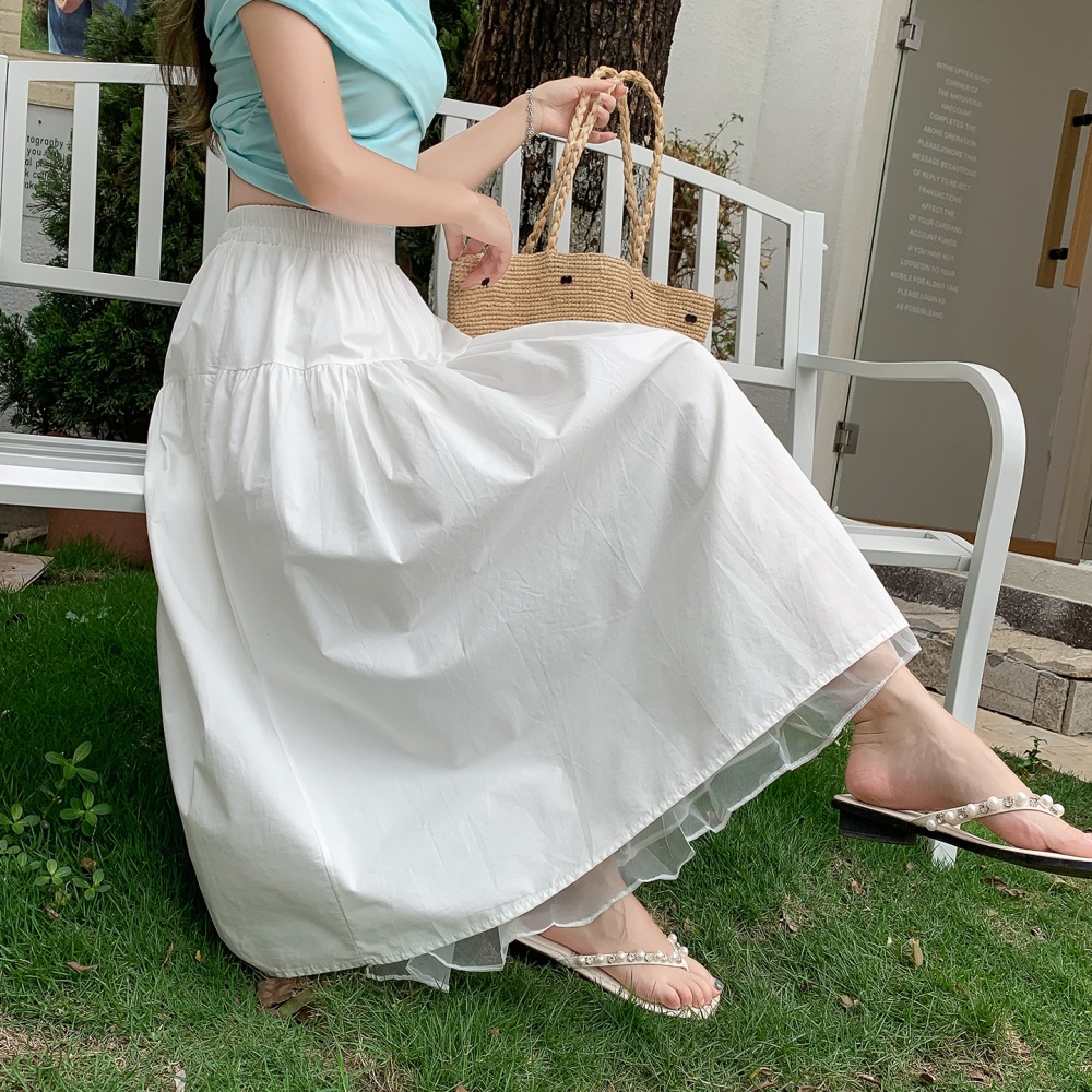 A-line Pseudo-two pleated white skirt for women