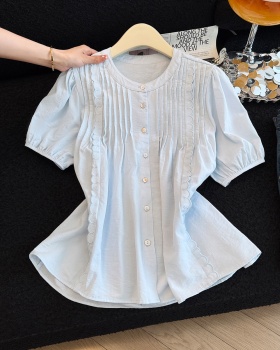 Round neck loose short sleeve tops embroidered summer shirt